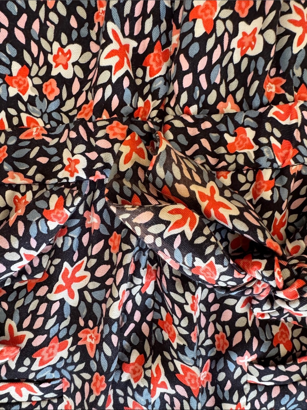 Floral V-Neck Long Sleeve Jumpsuit in Navy with Coral Accents - Picture 14 of 16